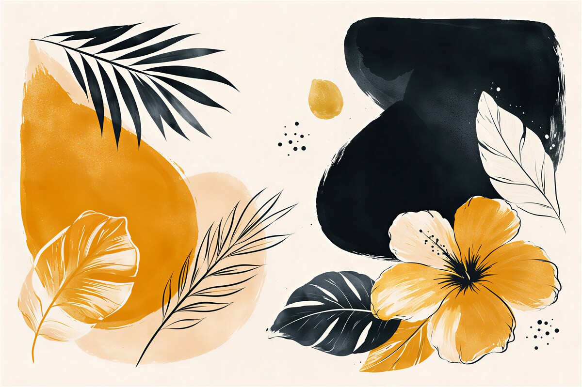 Fototapeten Tropische Blume in goldener Abstraktion