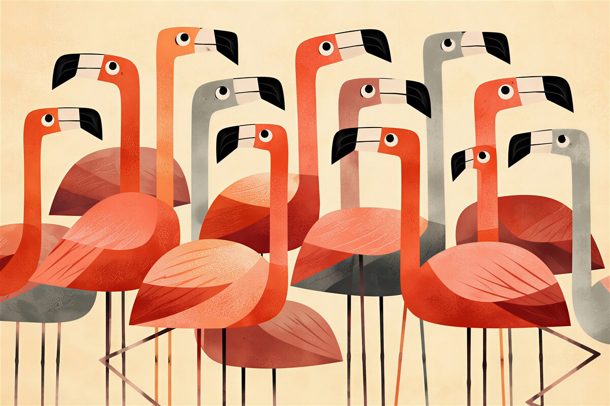 Fototapeten Stilisierte Flamingos im Retro-Stil