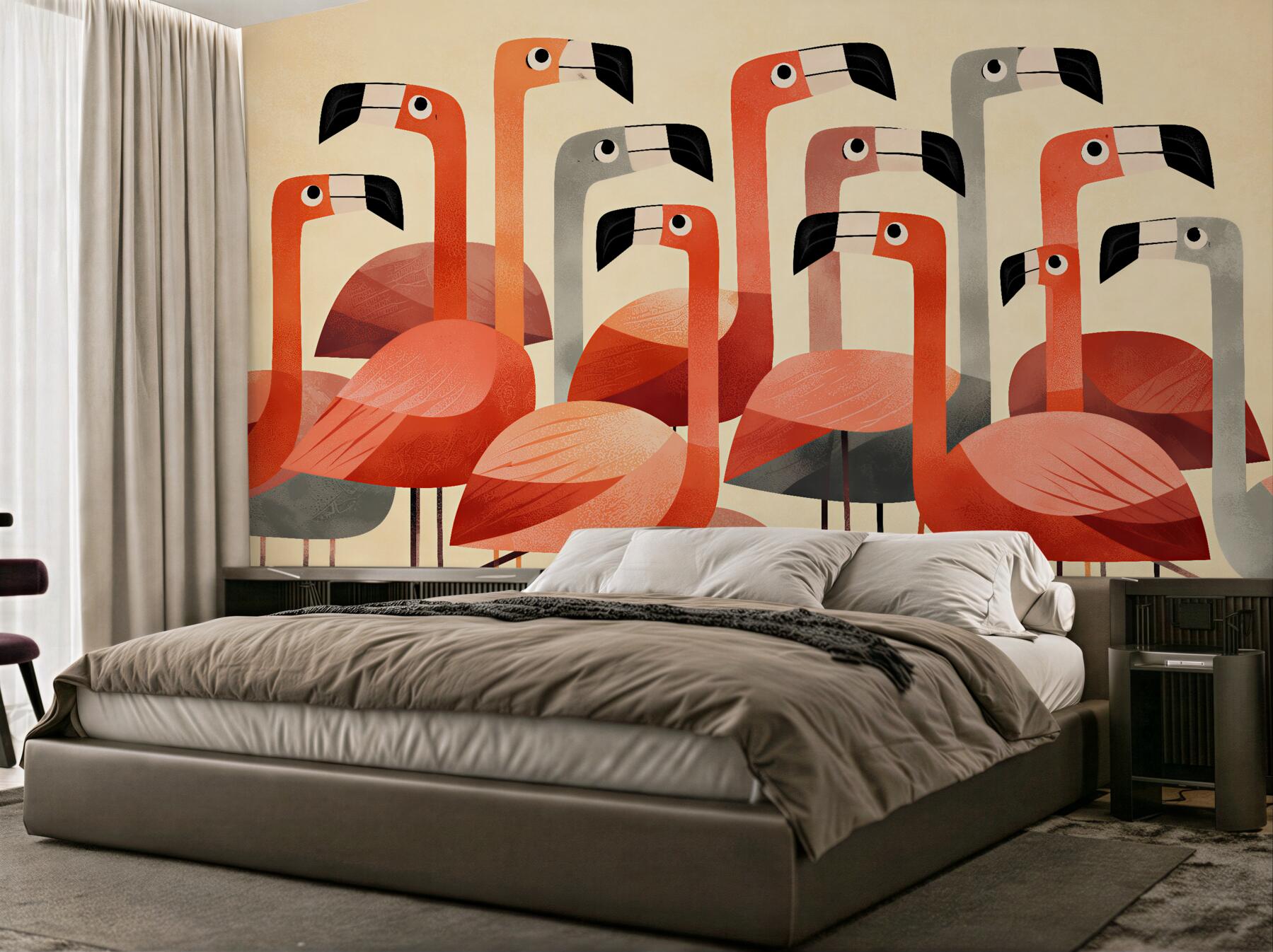 Fototapeten Stilisierte Flamingos im Retro-Stil