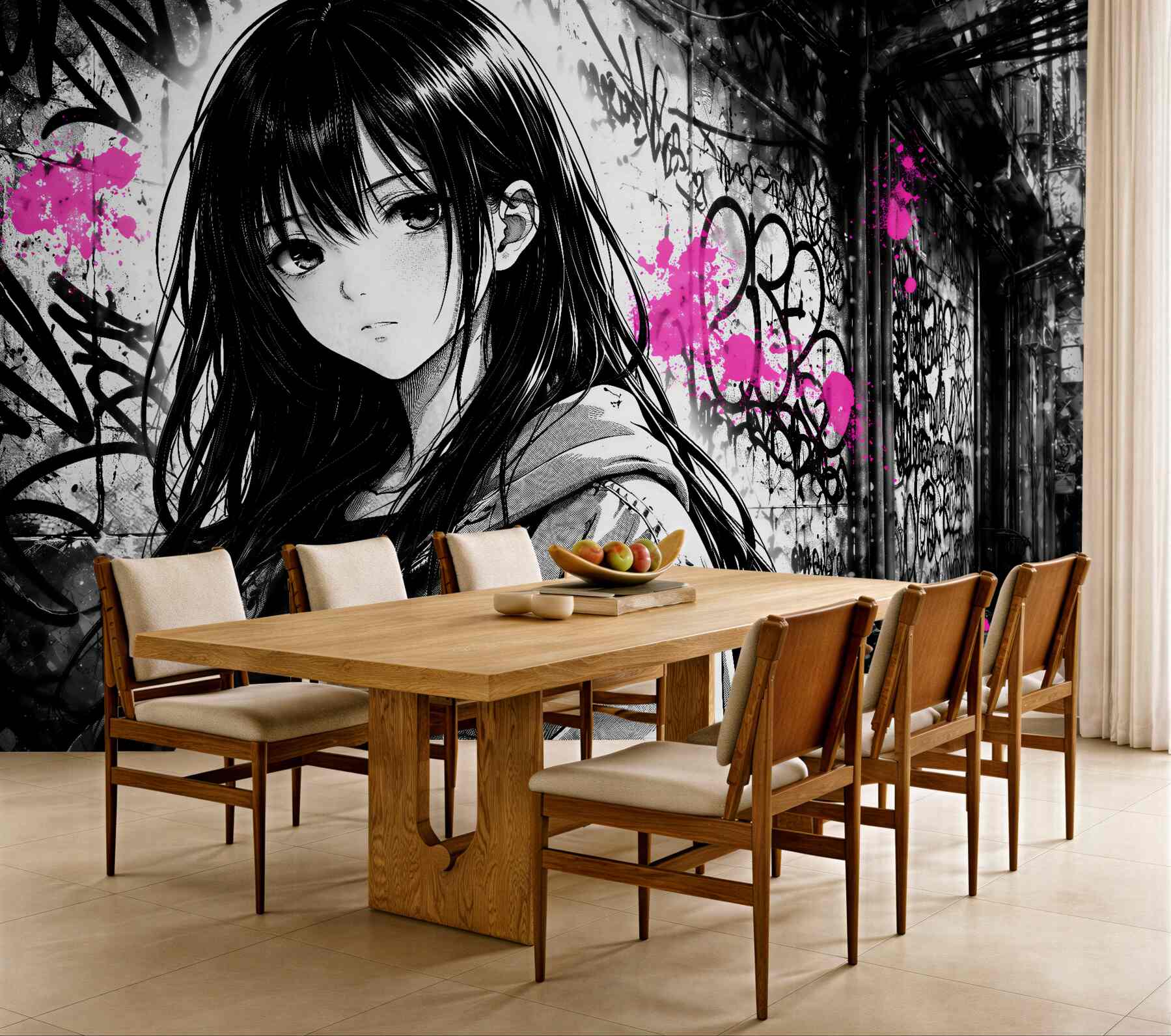 Fototapeten Manga im Neon-Graffiti-Stil