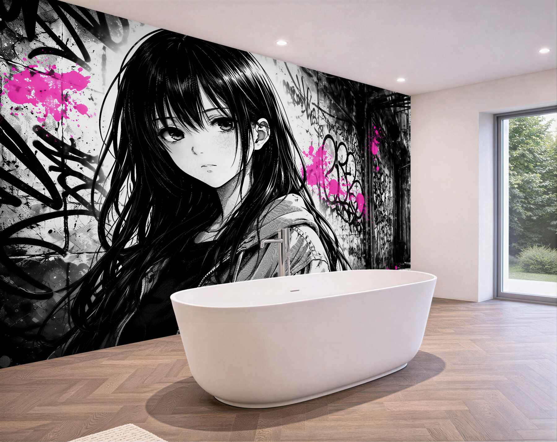 Fototapeten Manga im Neon-Graffiti-Stil