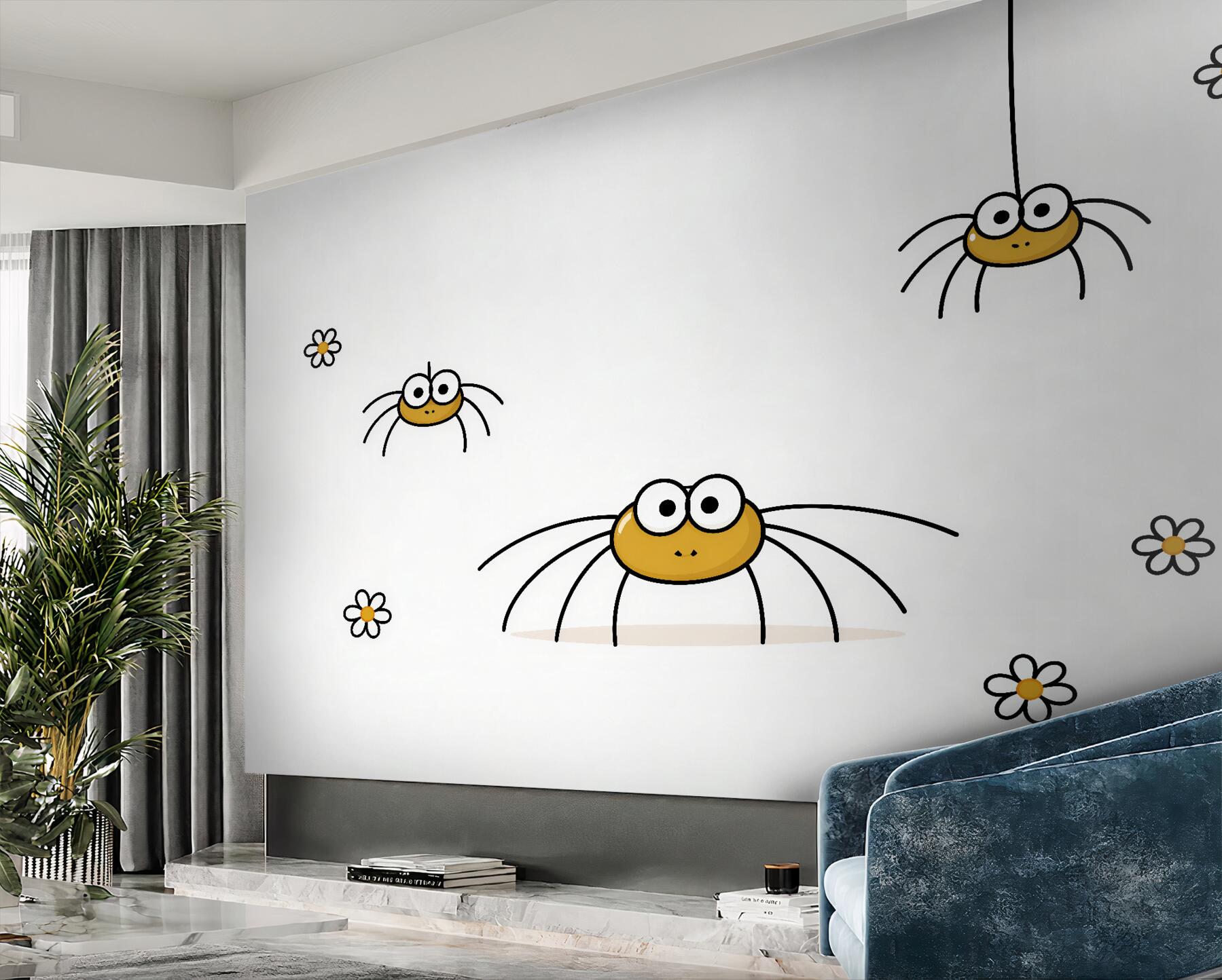 Fototapeten Fröhliche Spinnen zwischen Gänseblümchen