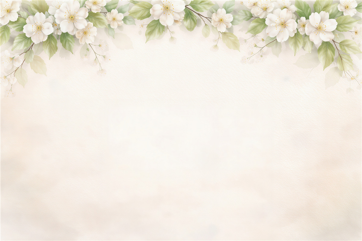 Fototapeten Zarte weiße Blumen und grüne Blätter