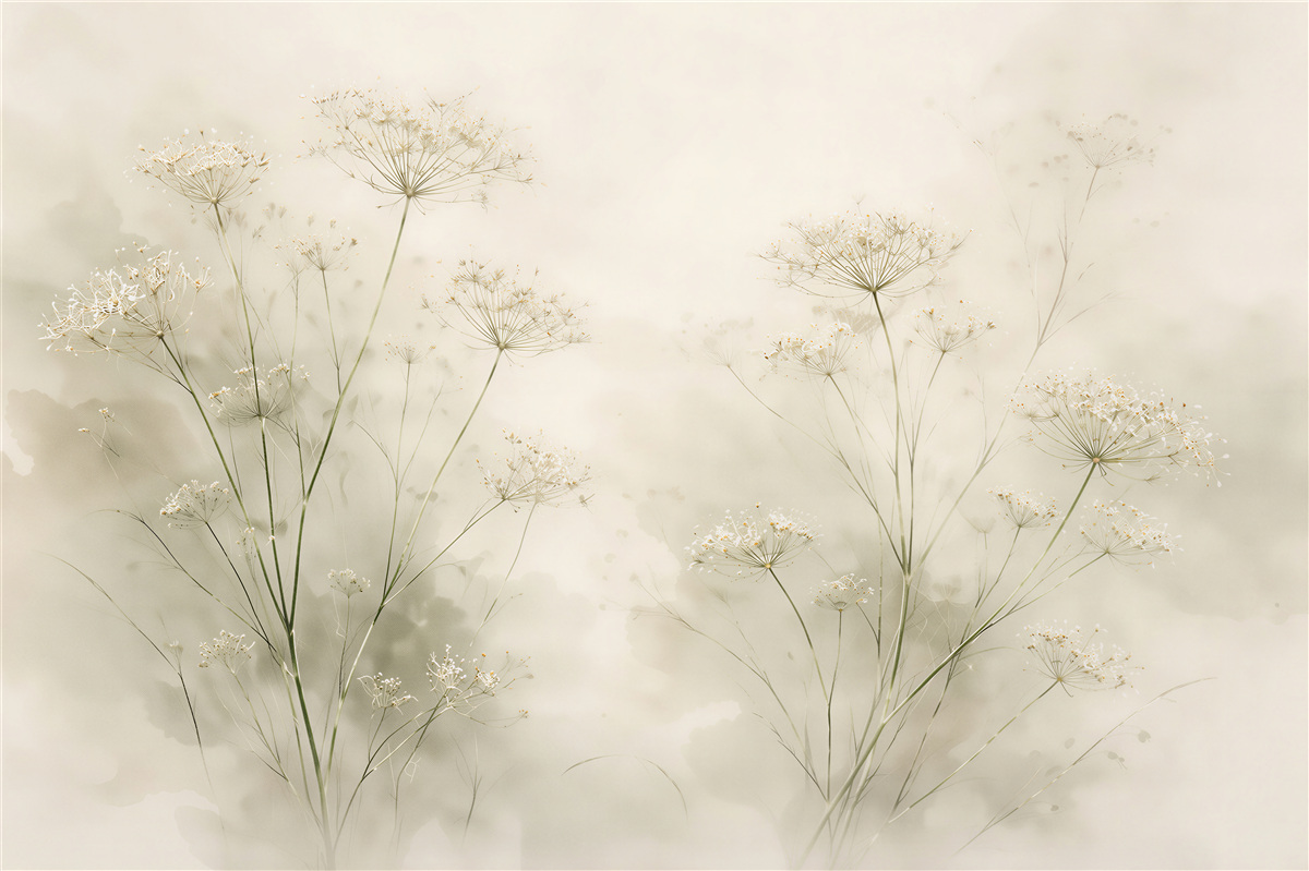 Fototapeten Zarte Blumen im nebligen Beige
