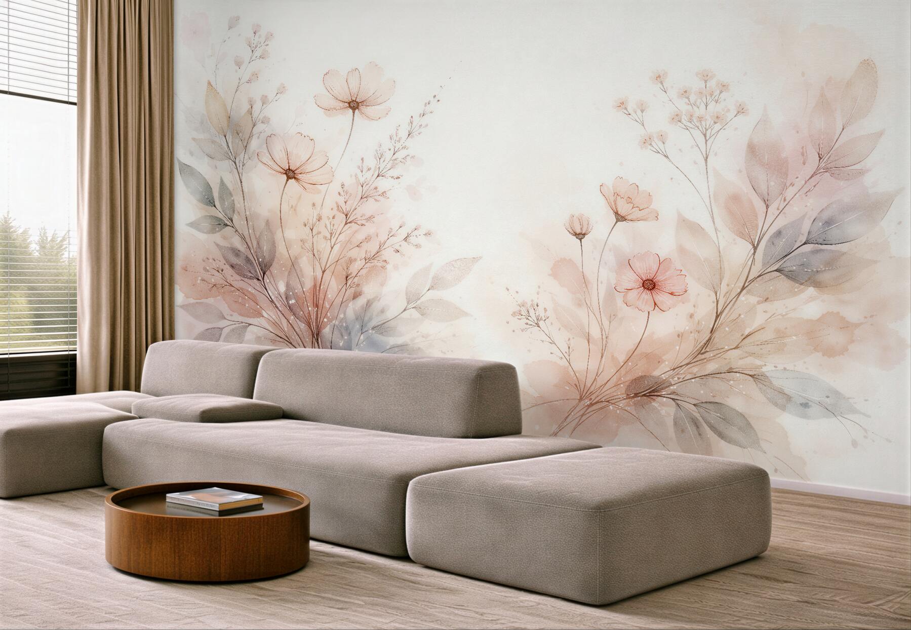 Fototapeten Pastellfarbene Blumen in Aquarell