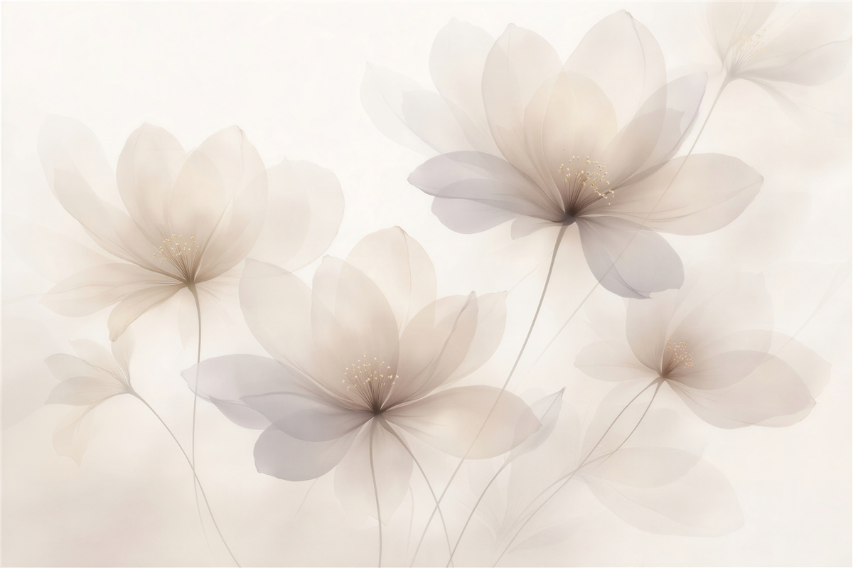 Fototapeten Ätherische Blumen im cremefarbenen Nebel
