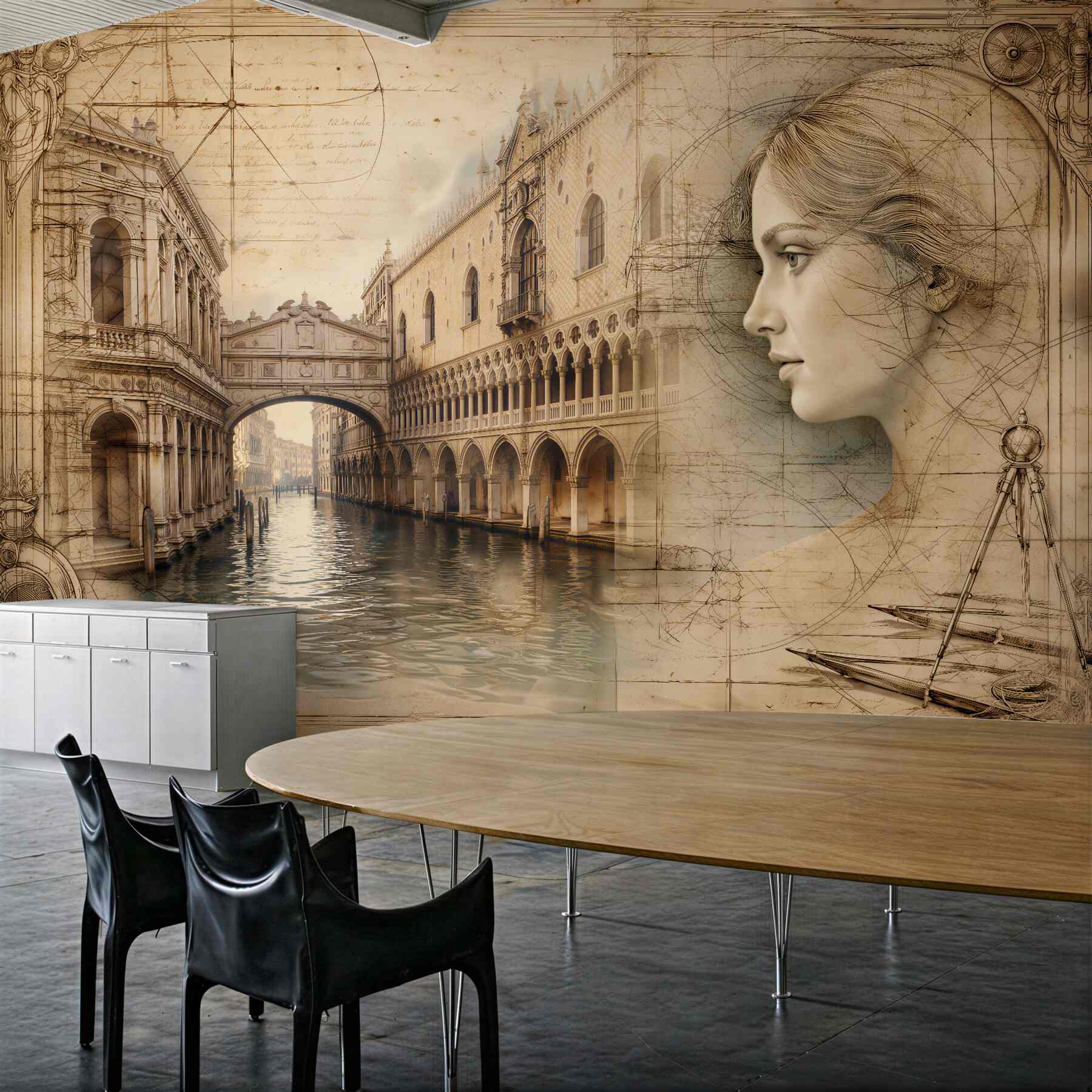 Fototapeten Venezianische Skizze mit weiblichem Profil