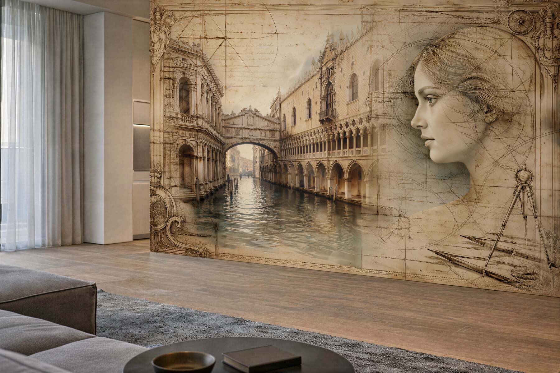 Fototapeten Venezianische Skizze mit weiblichem Profil