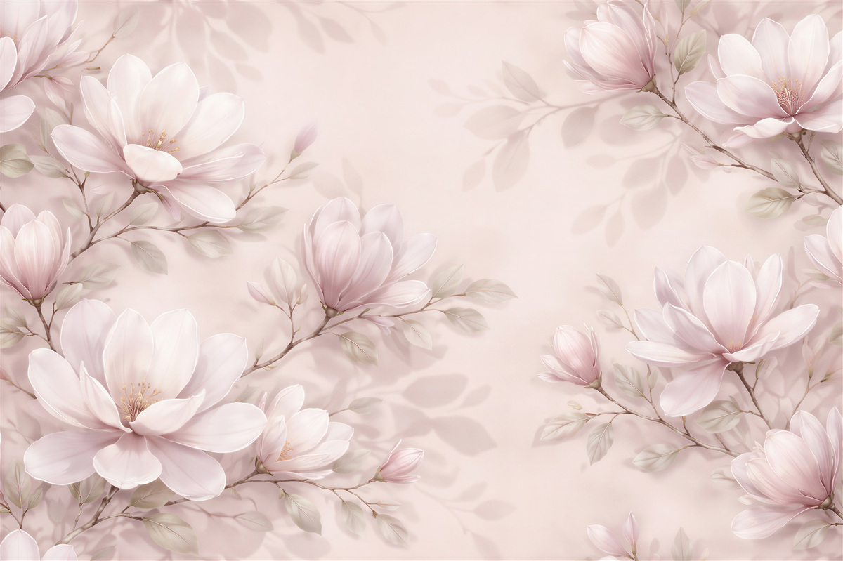 Fototapeten Zarte Magnolien auf puderfarbenem Hintergrund