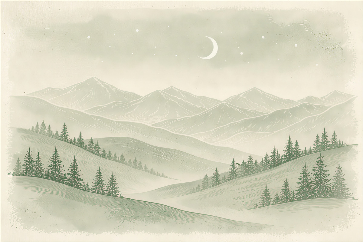 Fototapeten Minimalistische Berge unter dem Mond