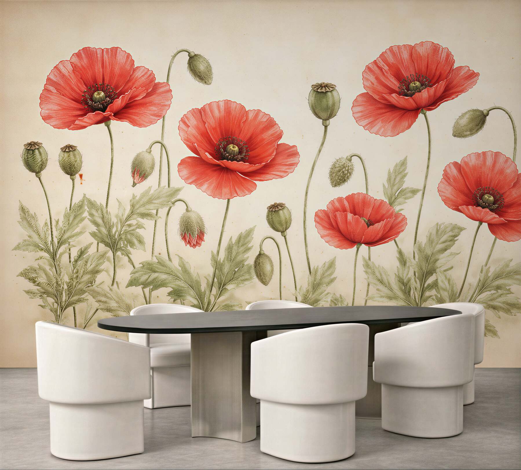 Fototapeten Zarte Mohnblumen im Vintage-Stil