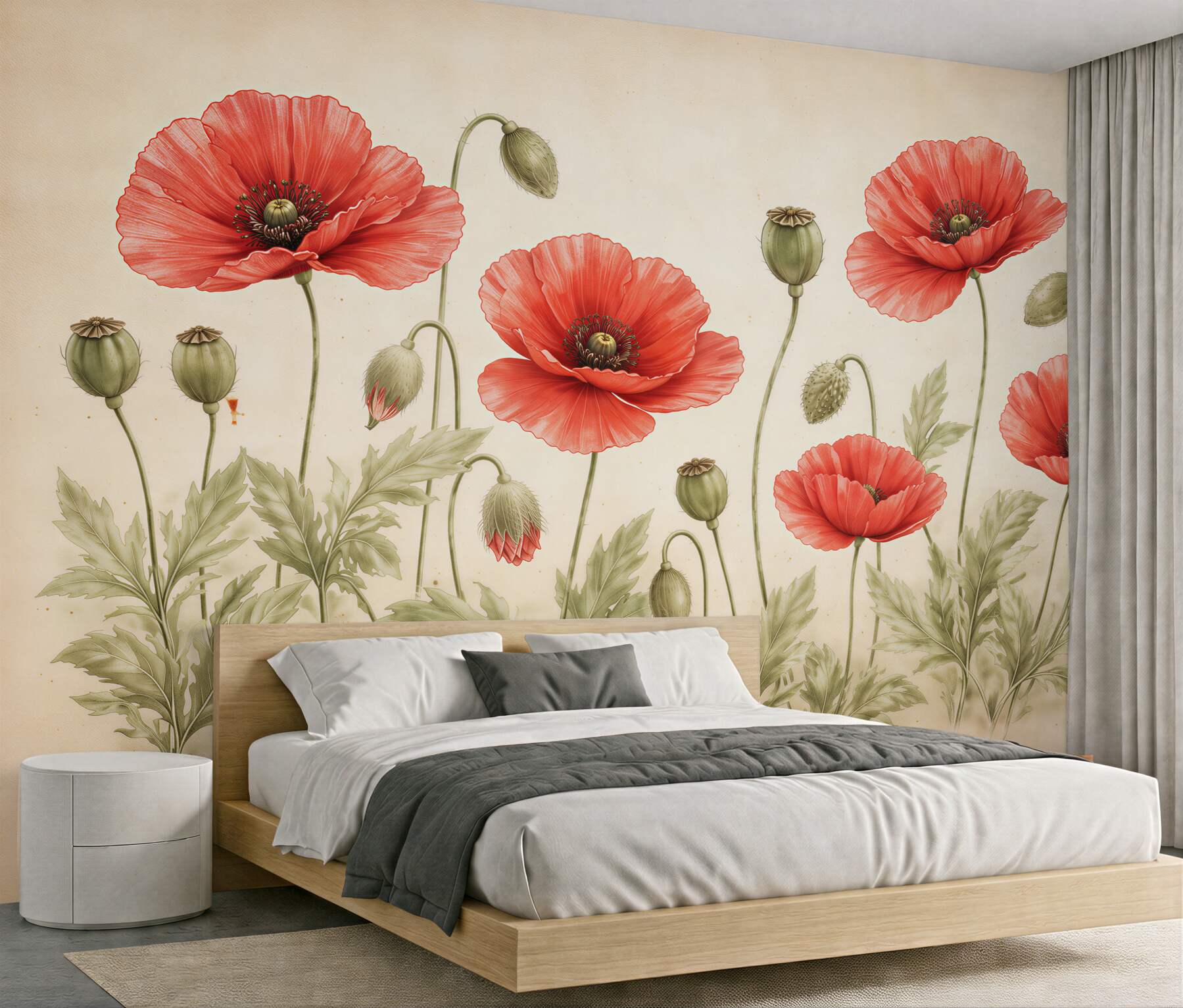 Fototapeten Zarte Mohnblumen im Vintage-Stil
