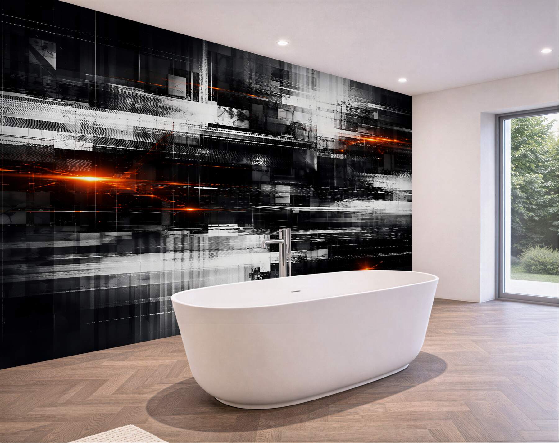 Fototapeten Futuristische Abstraktion mit orangem Licht