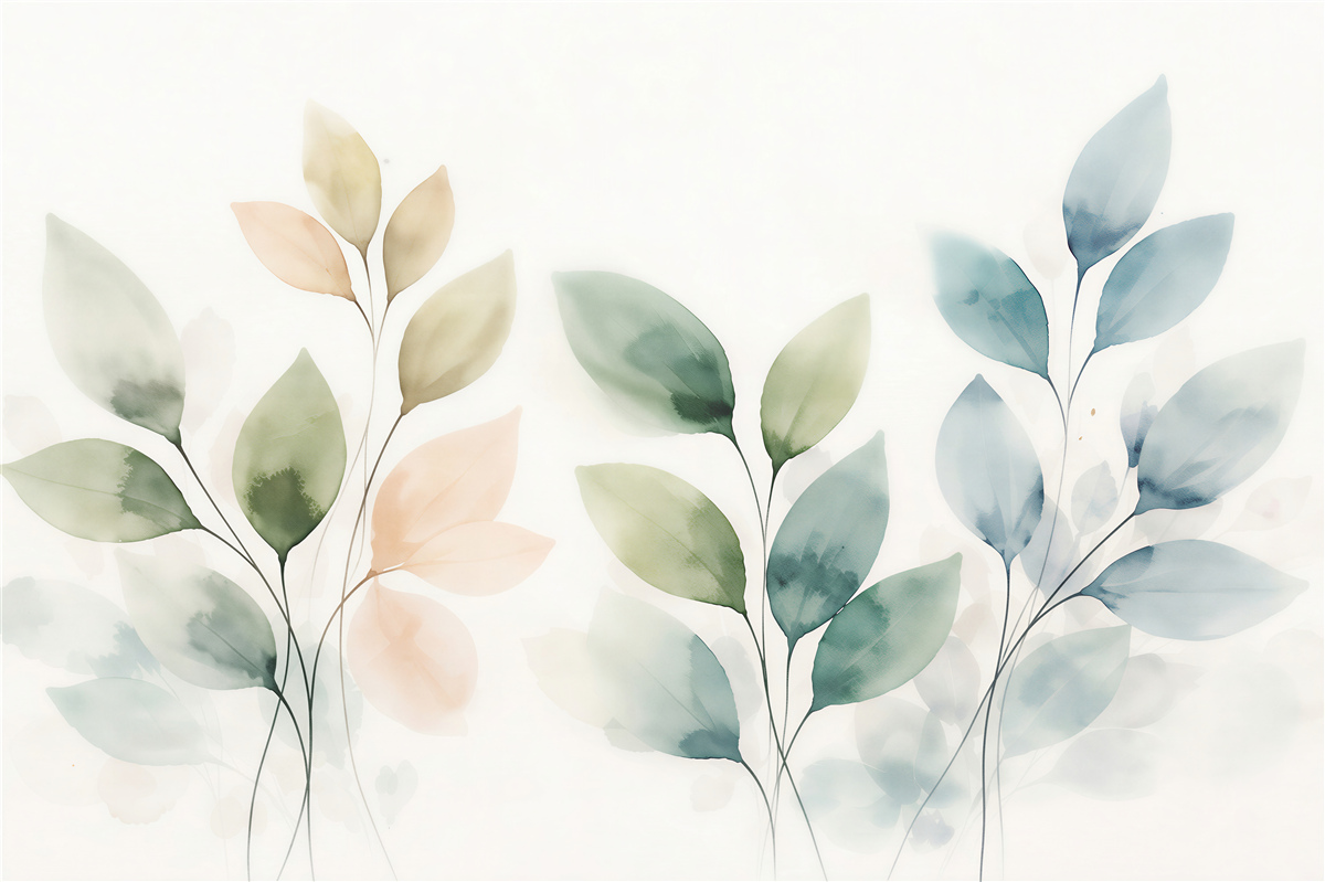 Fototapeten Aquarellblätter in pastelliger Leichtigkeit