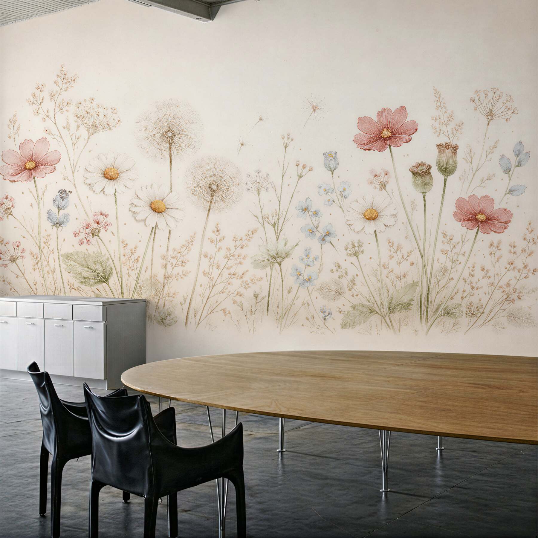 Fototapeten Zarte Blumenwiese mit Pusteblumen