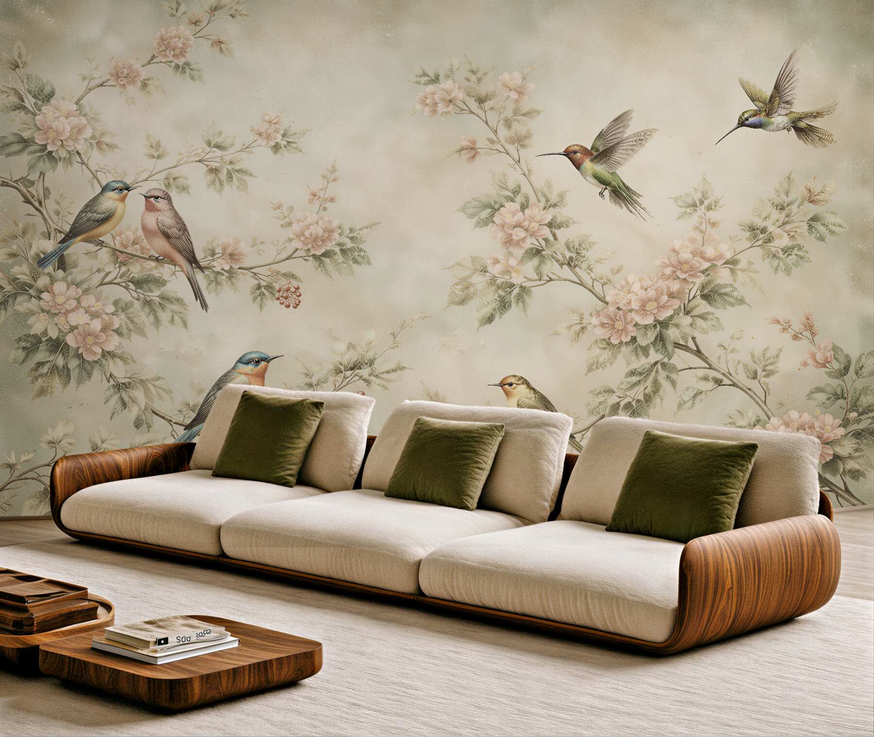 Fototapeten Romantische Vögel in Blumen