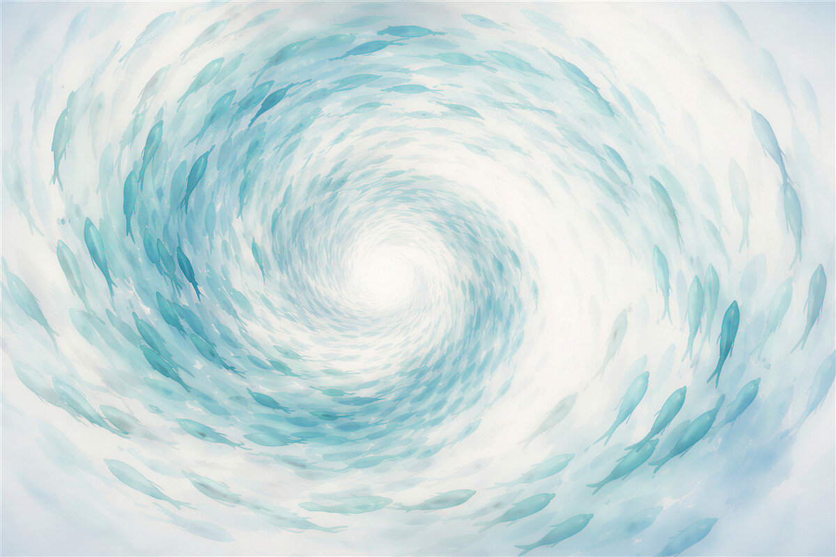 Fototapeten Blauer Fischwirbel in Aquarell