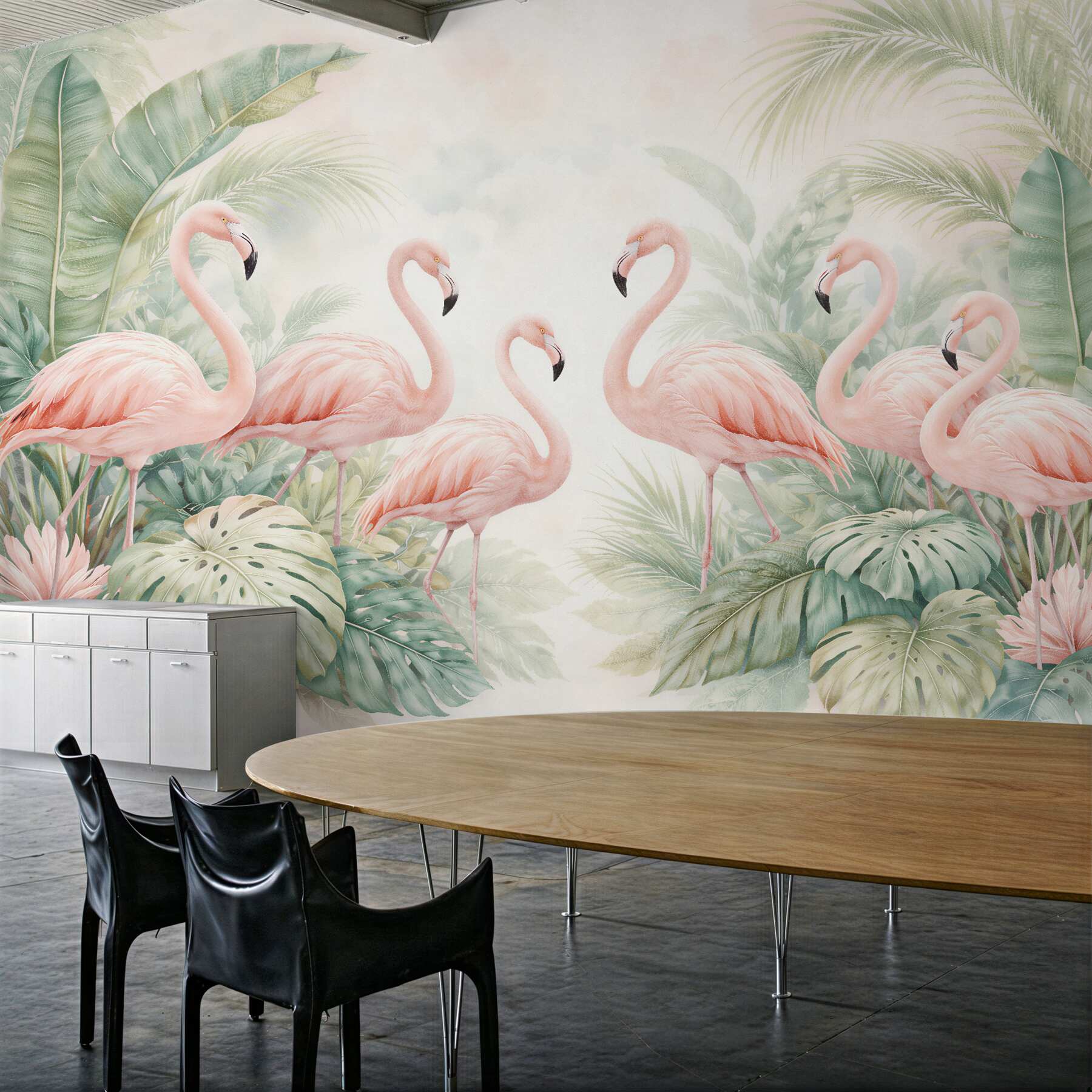 Fototapeten Flamingos in tropischen Blättern
