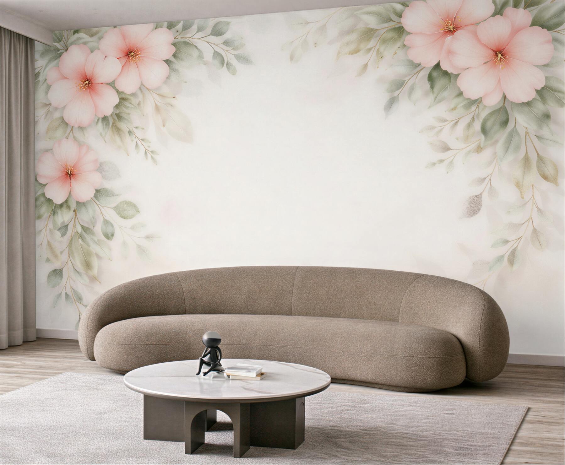 Fototapeten puderfarbene Blumen in einem subtilen Rahmen