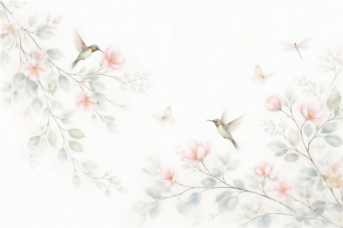 Fototapeten Kolibris in pastellfarbenen Blüten