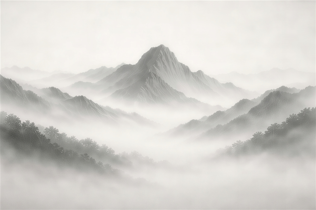 Fototapeten Minimalistische Berge im milchigen Nebel