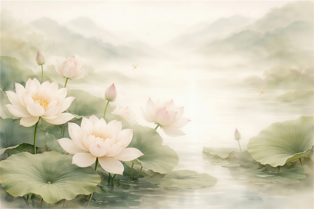 Fototapeten Lotusblumen im ätherischen Nebel