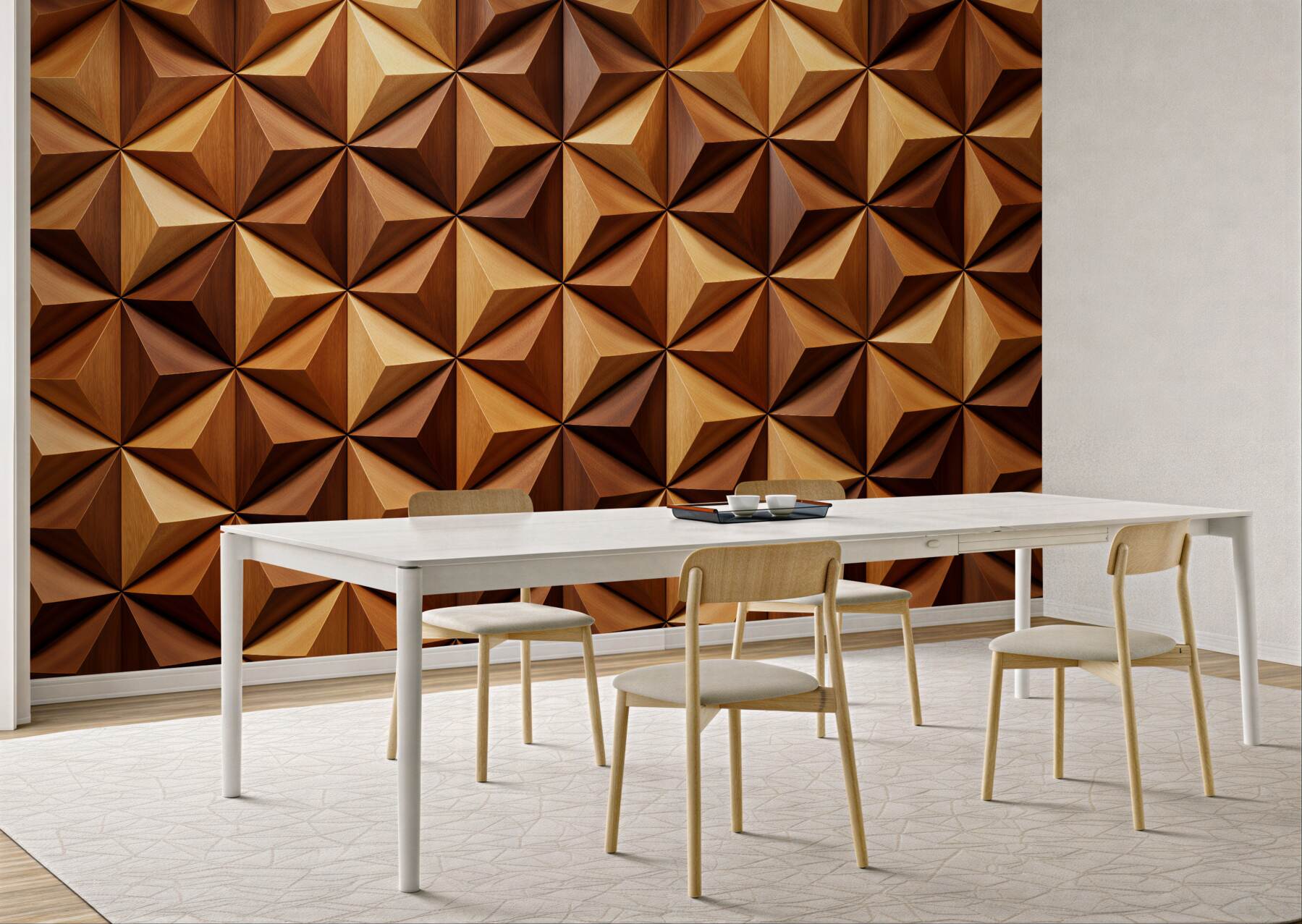 Fototapeten Geometrisches Holzmosiak 3D