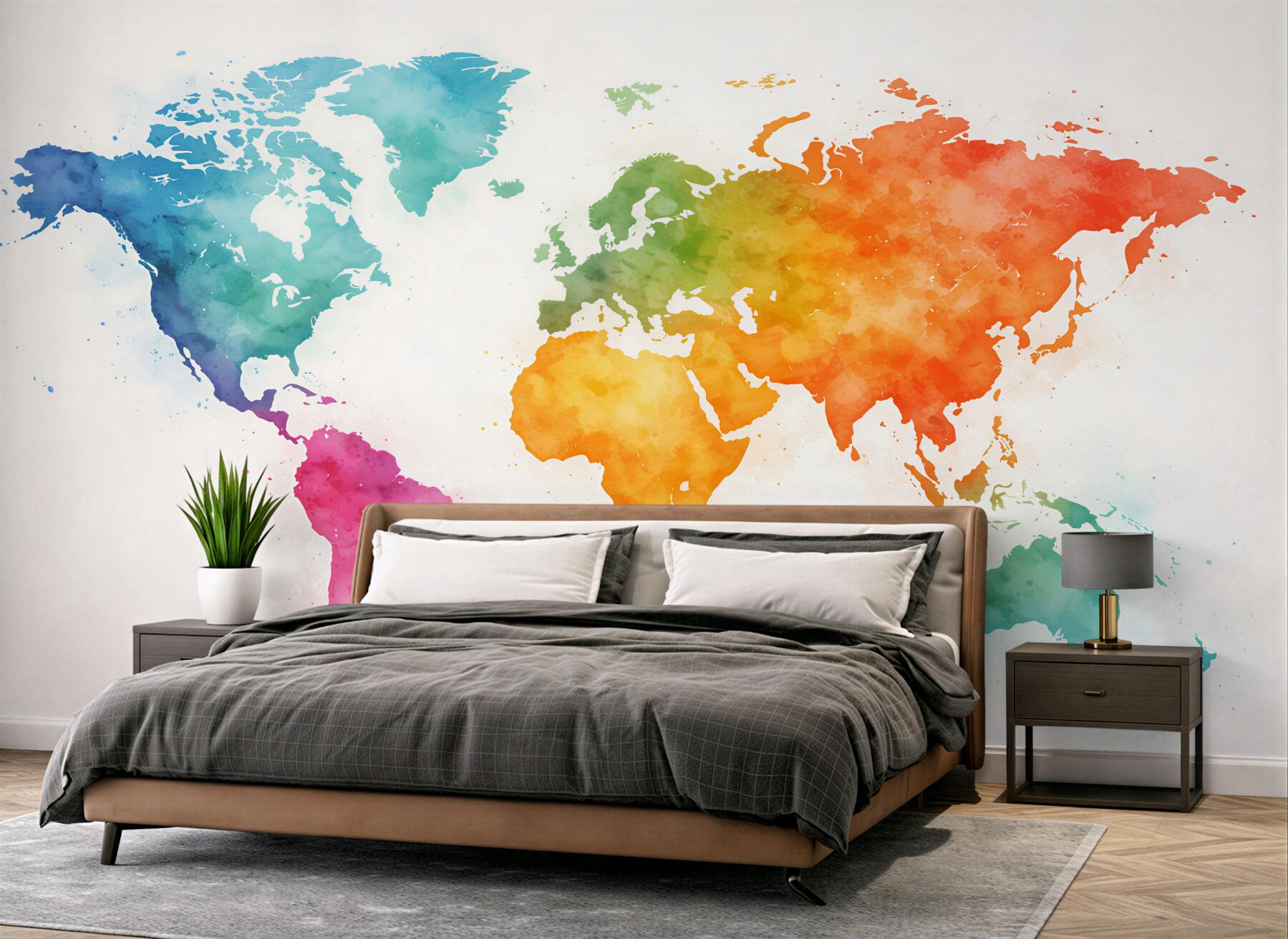 Fototapeten Bunte Aquarell-Weltkarte