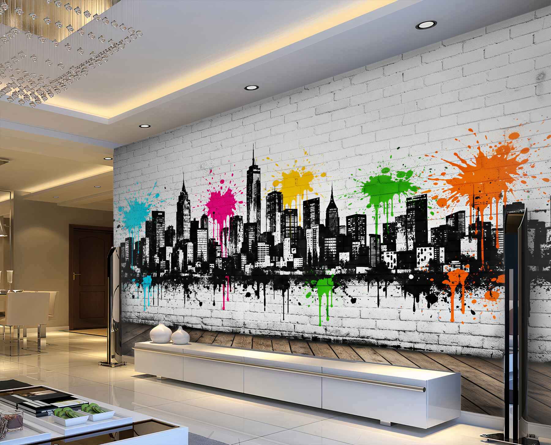 Fototapeten Buntes Graffiti einer städtischen Skyline