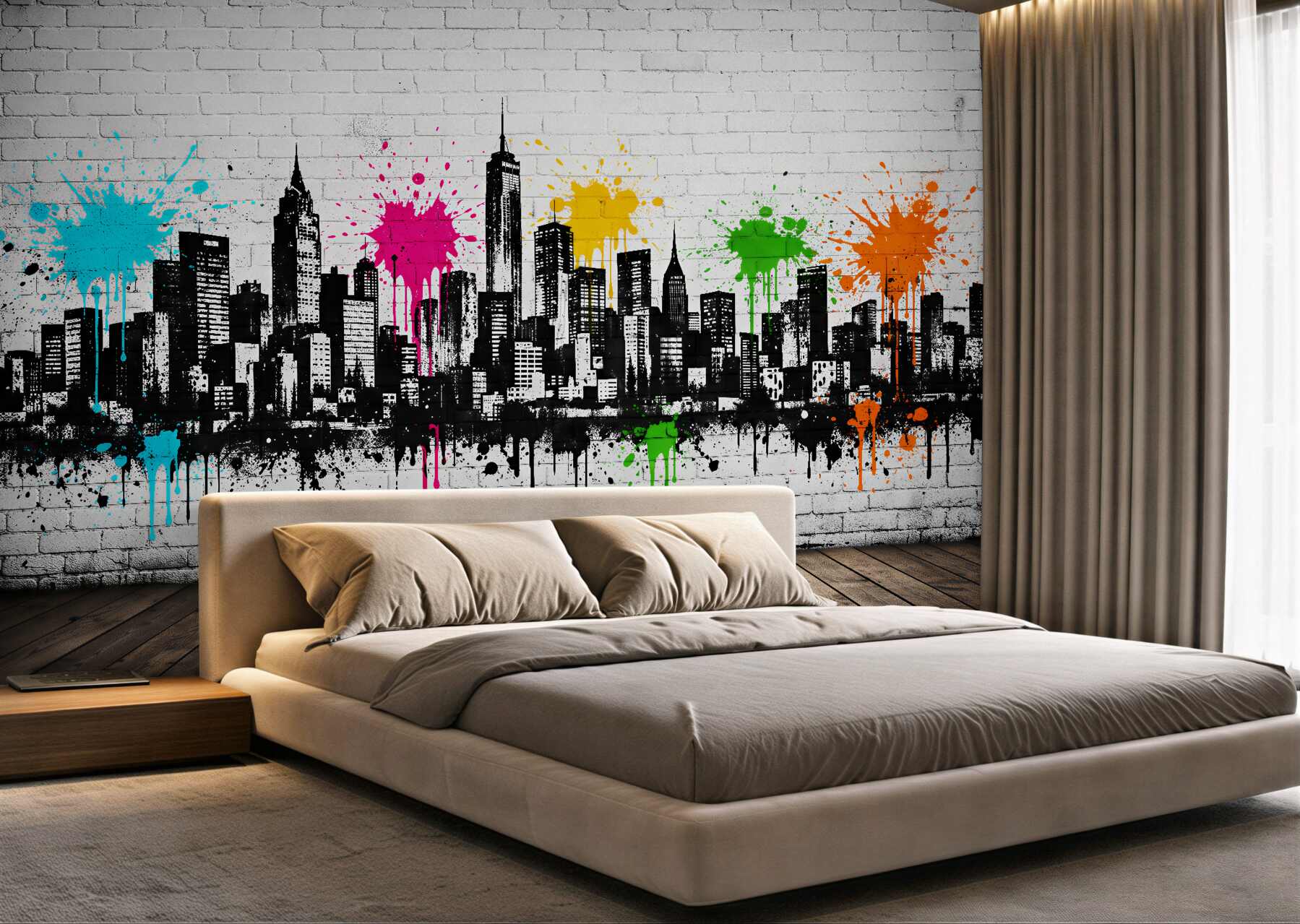 Fototapeten Buntes Graffiti einer städtischen Skyline