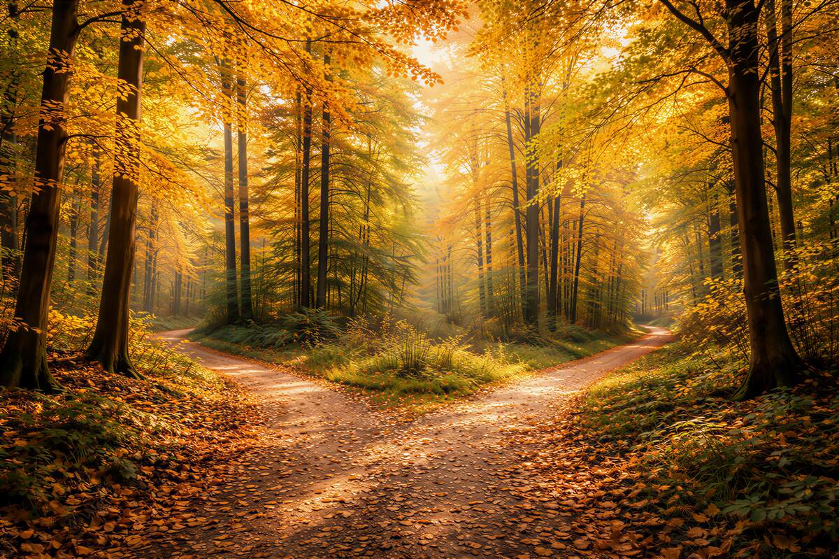 Fototapeten Herbstliche Waldkreuzung
