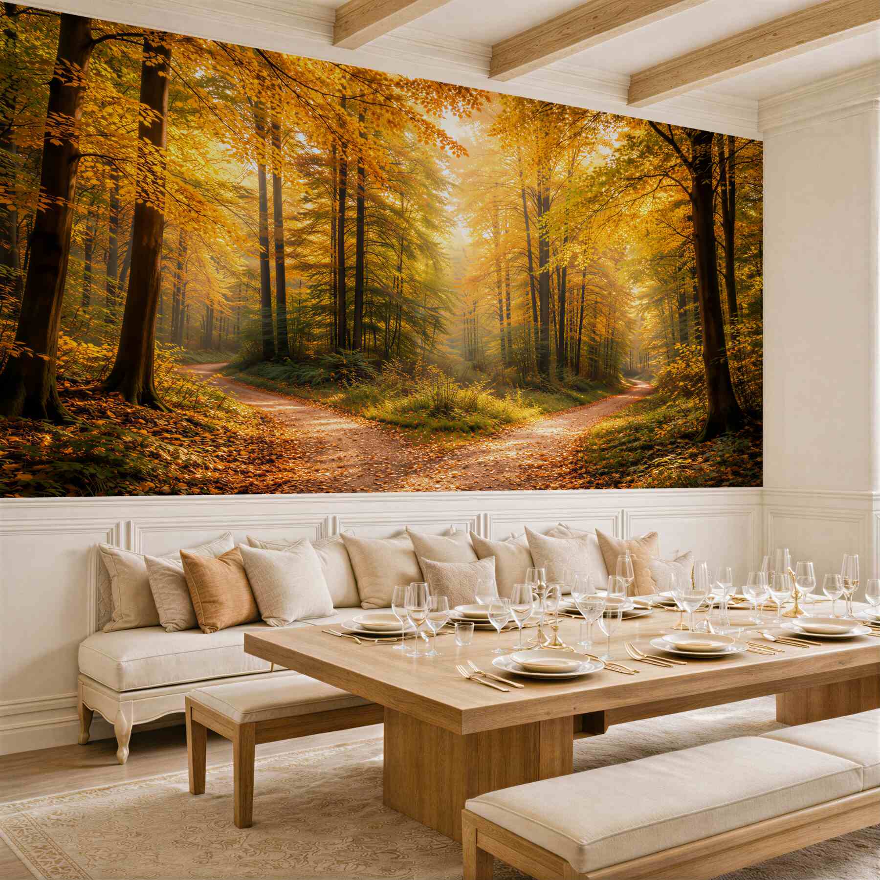 Fototapeten Herbstliche Waldkreuzung