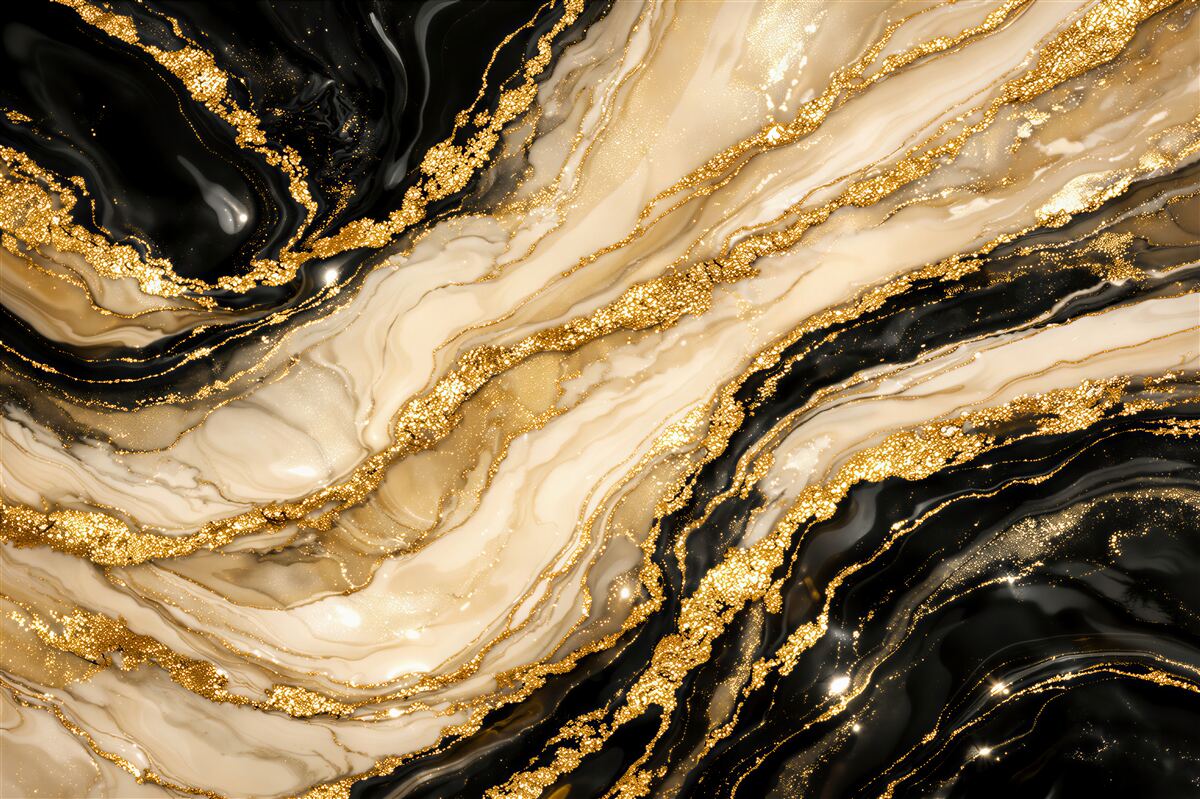 Fototapeten Marmorierter Glanz goldener Wellen