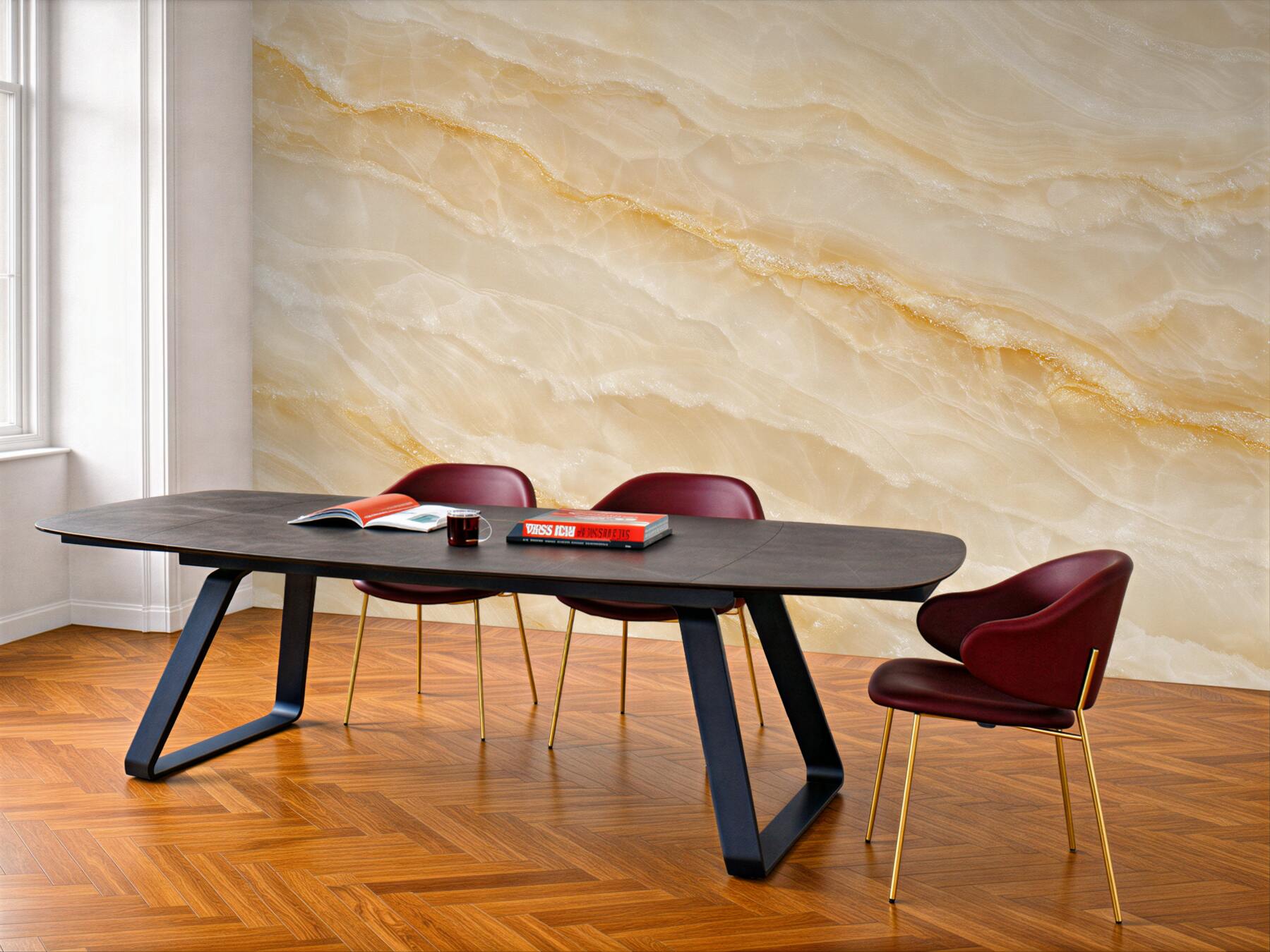 Fototapeten Goldener Onyx in leuchtender Optik