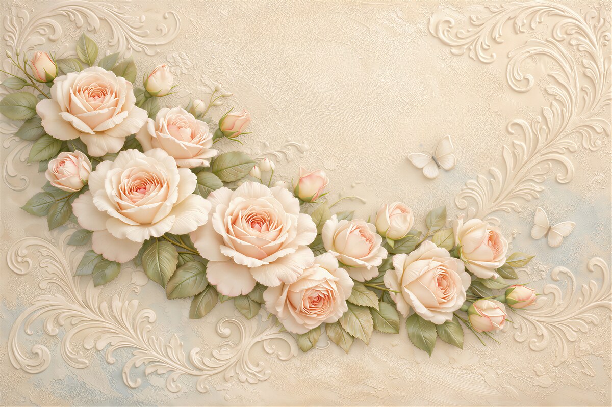 Fototapeten Cremefarbene Rosen im Glamour-Stil