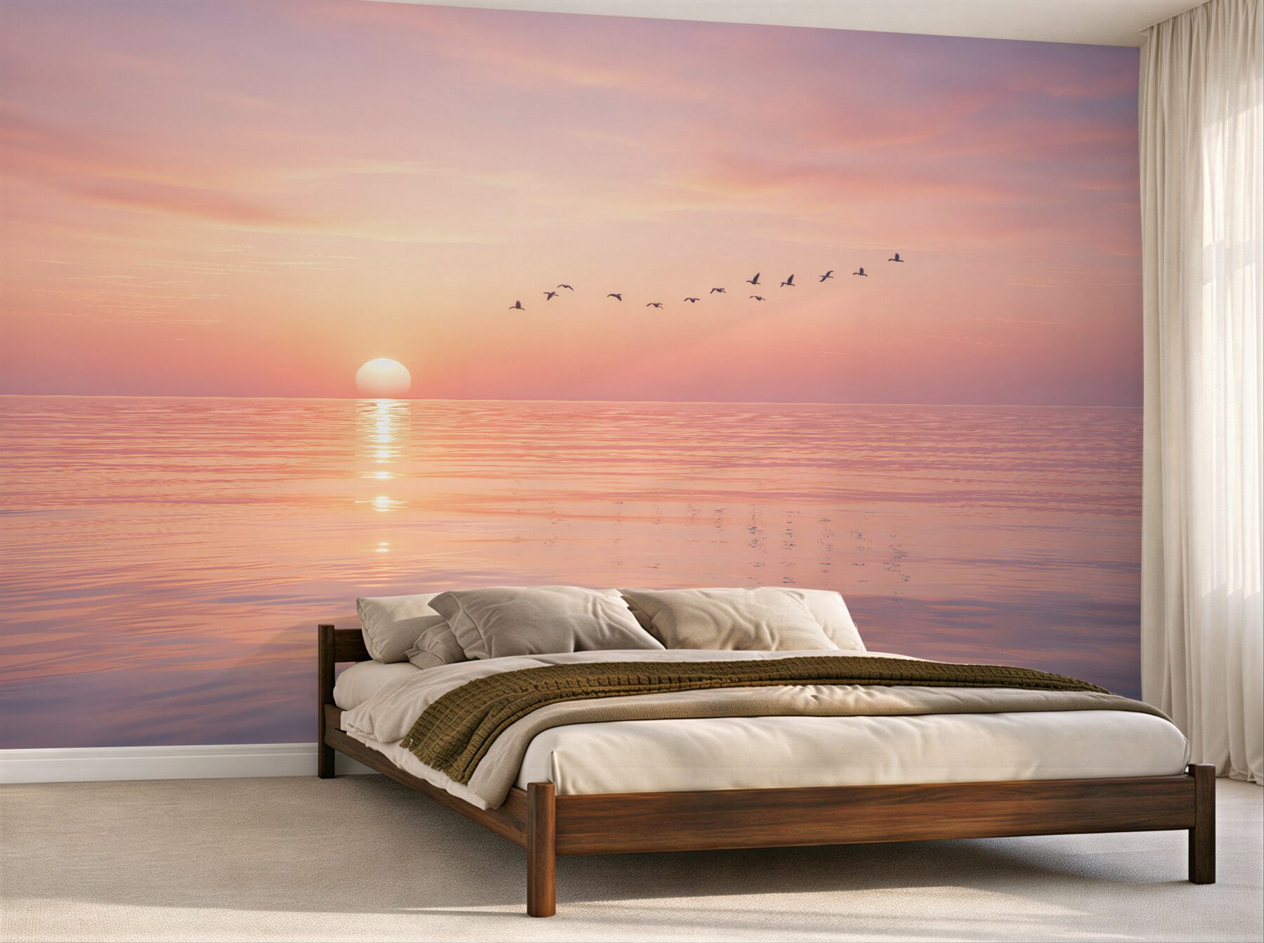 Fototapeten Pastellfarbener Sonnenaufgang über dem ruhigen Meer