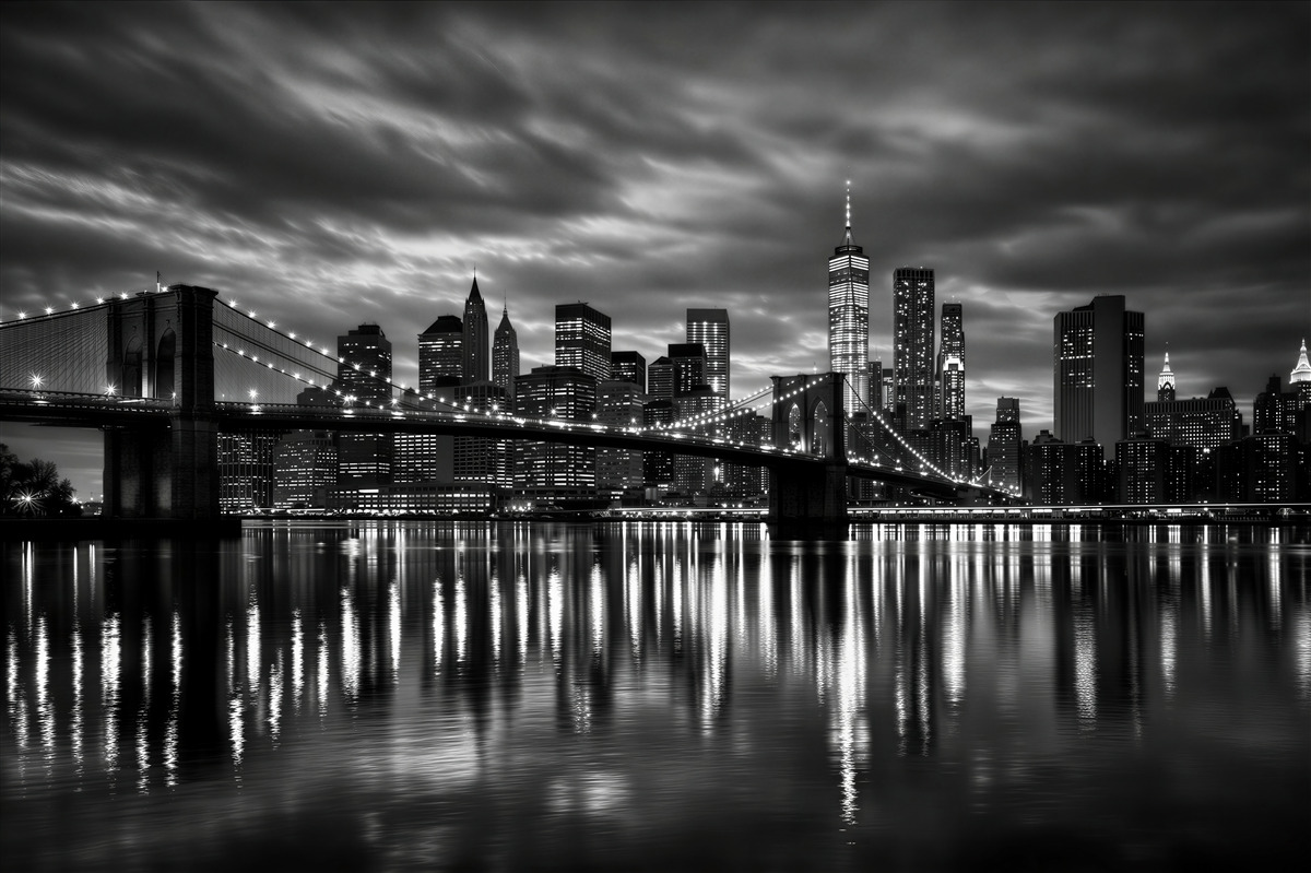 Fototapeten New York bei Nacht am Wasser