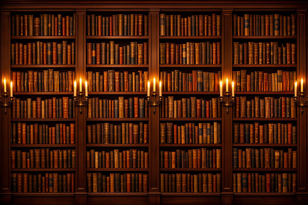 Fototapeten Stimmungsvolle Bibliothek bei Kerzenschein