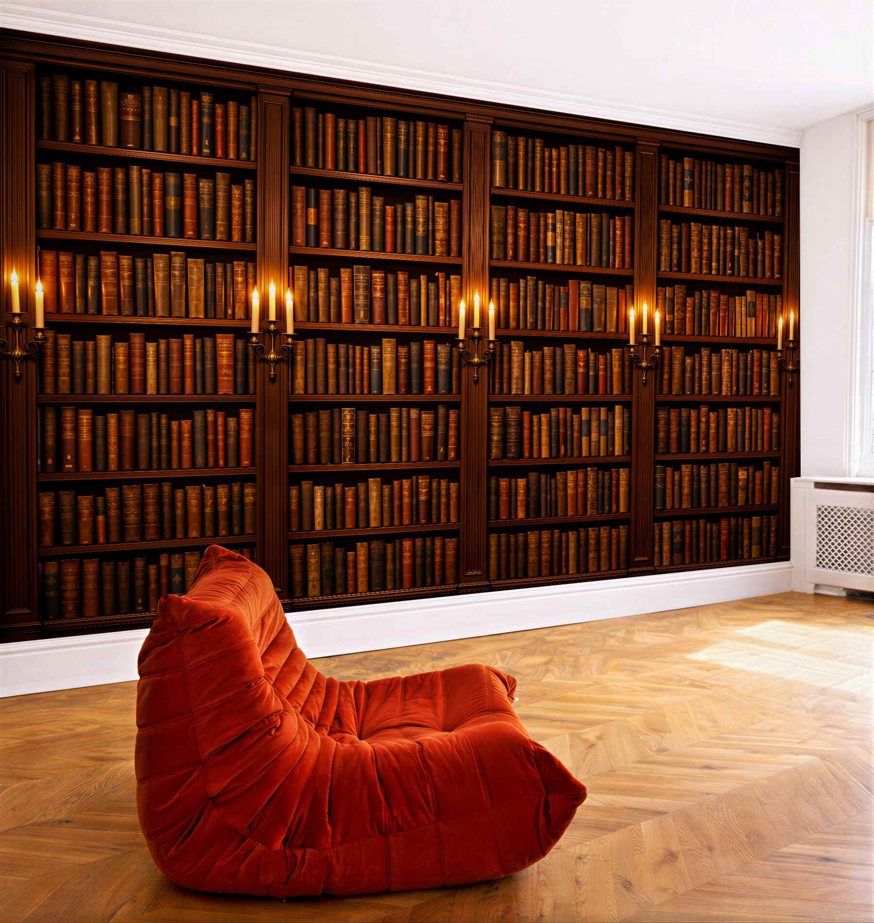 Fototapeten Stimmungsvolle Bibliothek bei Kerzenschein
