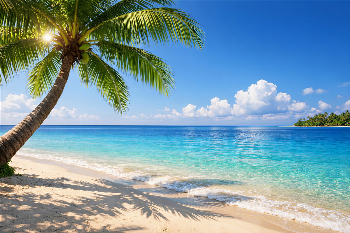 Fototapeten Paradiesischer Strand mit Palme