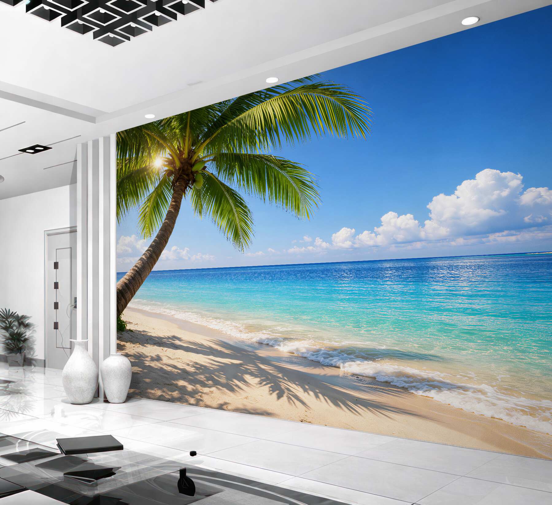 Fototapeten Paradiesischer Strand mit Palme
