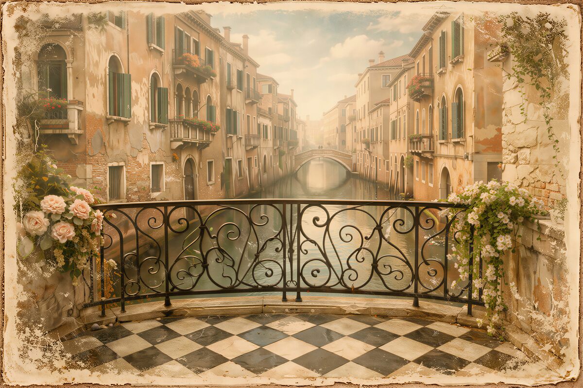 Fototapeten Romantischer Balkon über dem venezianischen Kanal