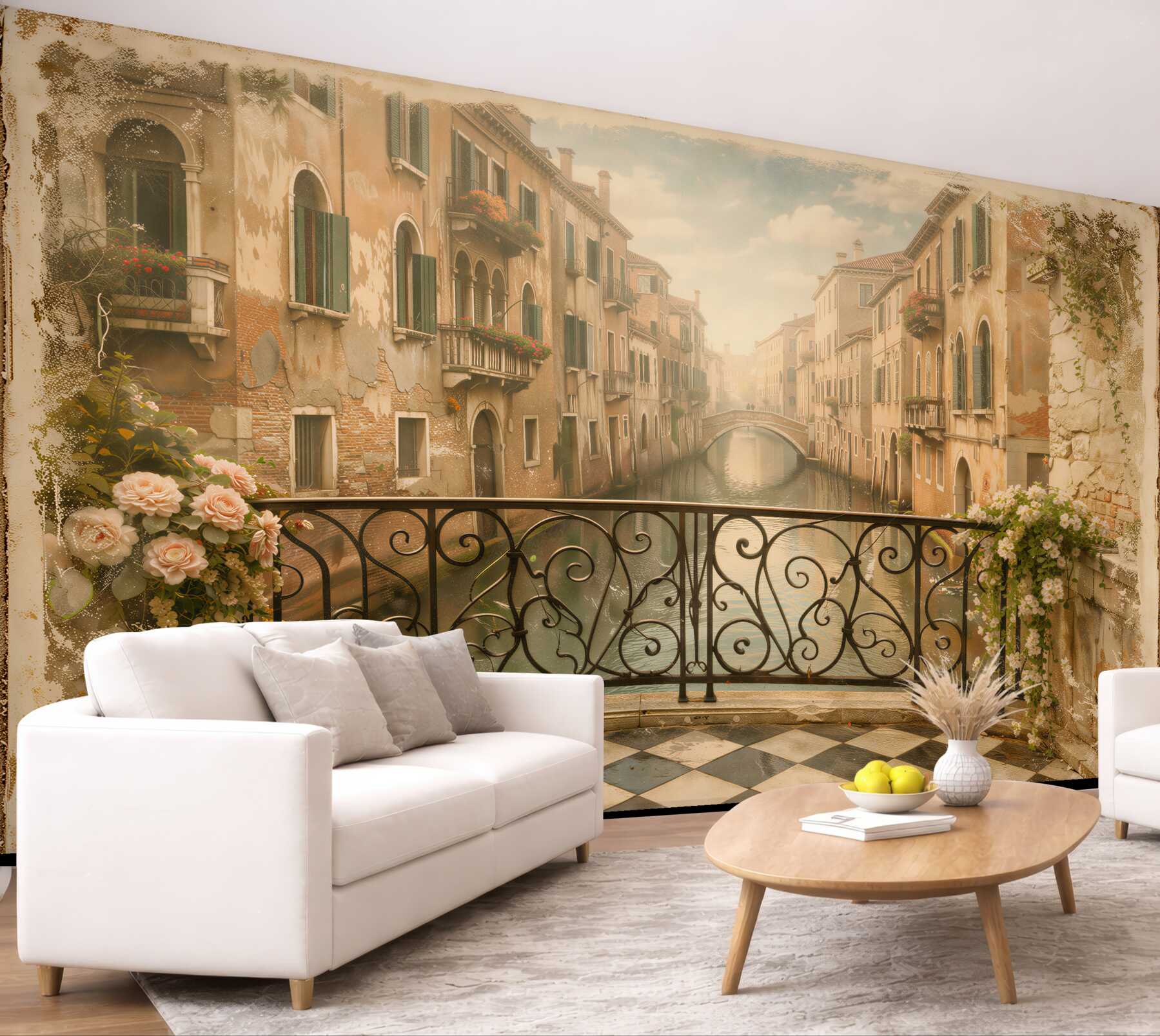 Fototapeten Romantischer Balkon über dem venezianischen Kanal