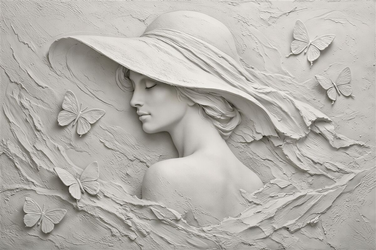 Fototapeten Elegante Dame mit 3D-Schmetterlingen