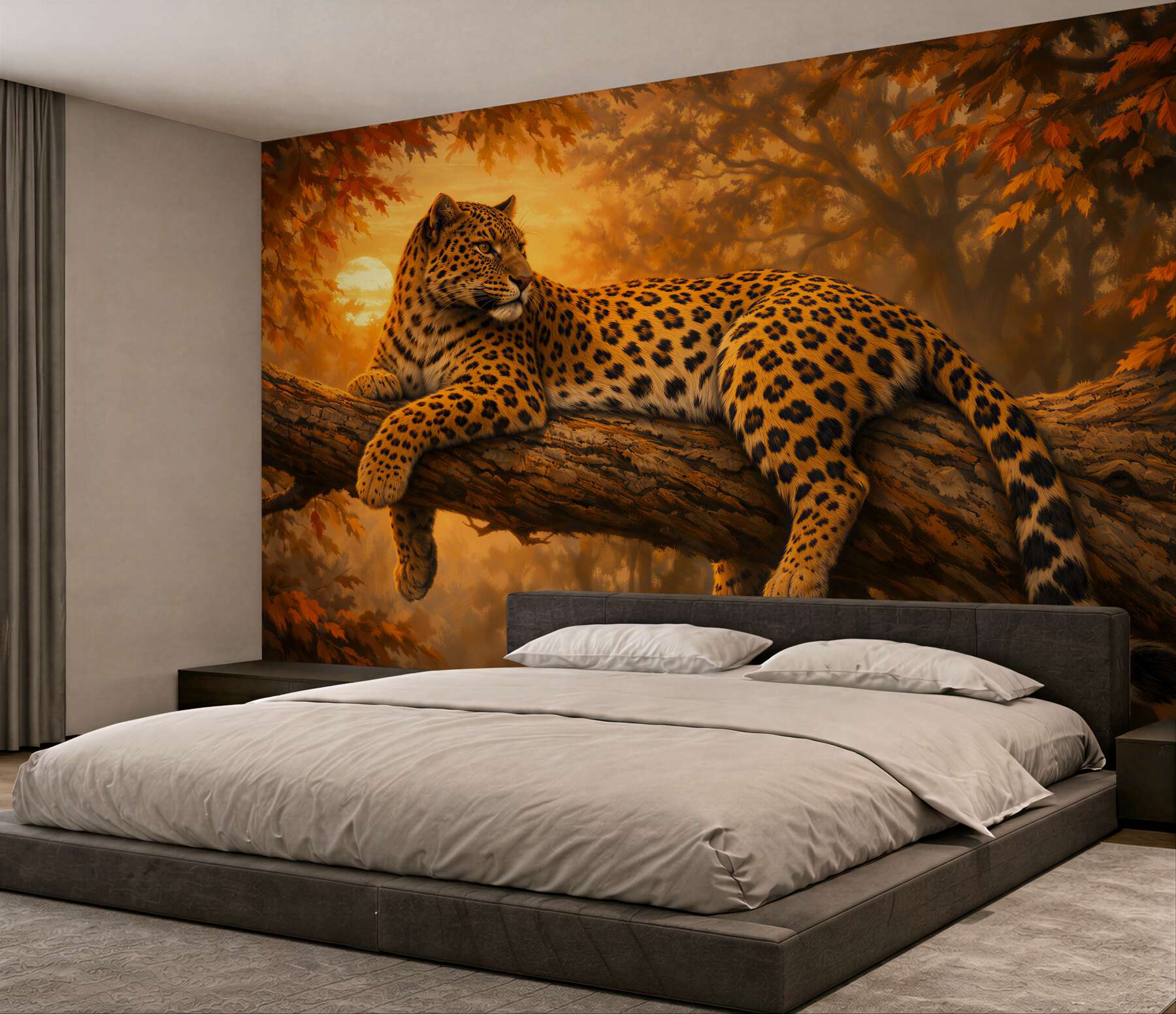 Fototapeten Leopard beim Sonnenuntergang
