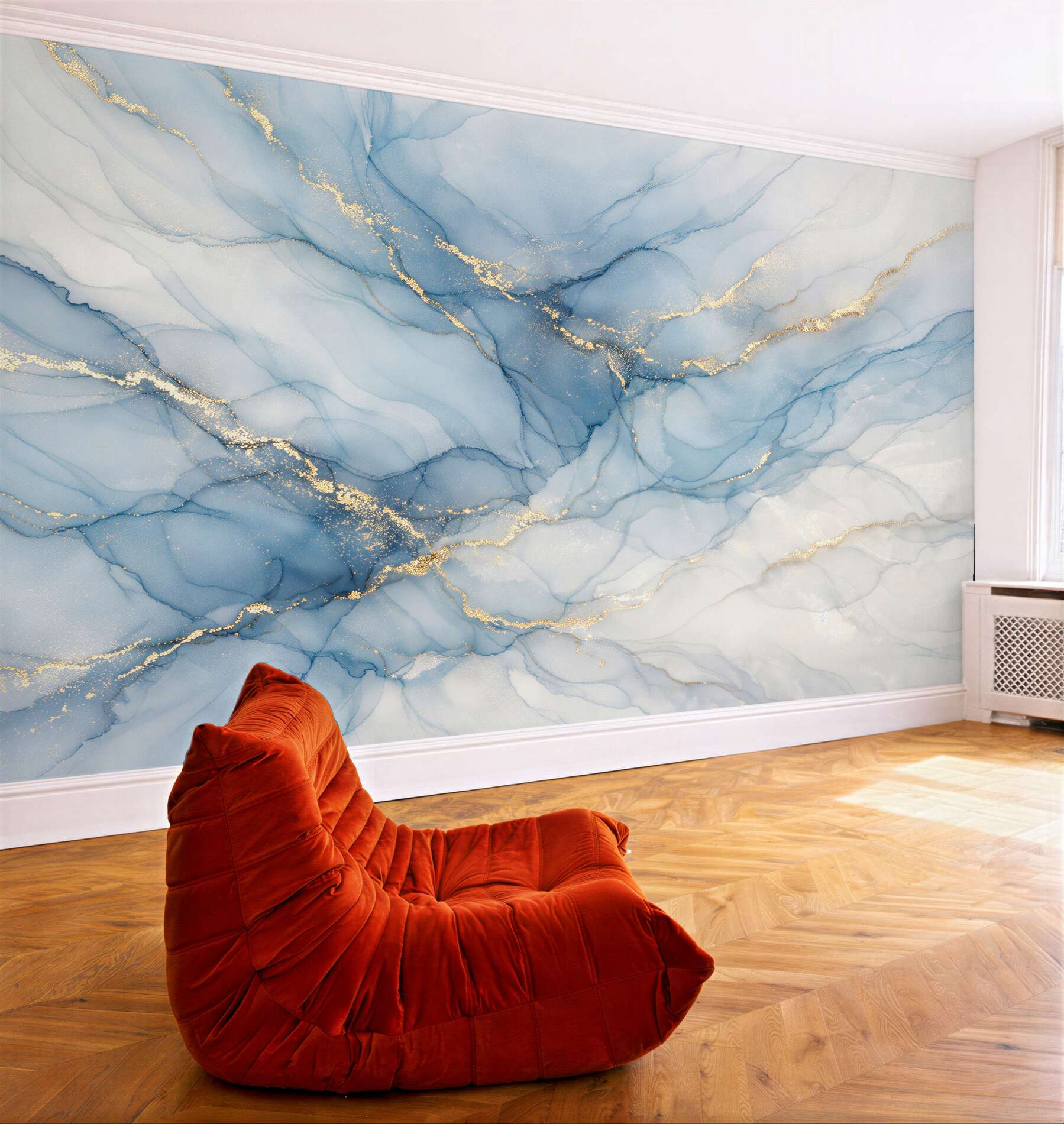 Fototapeten Blaue Abstraktion mit goldenen Adern