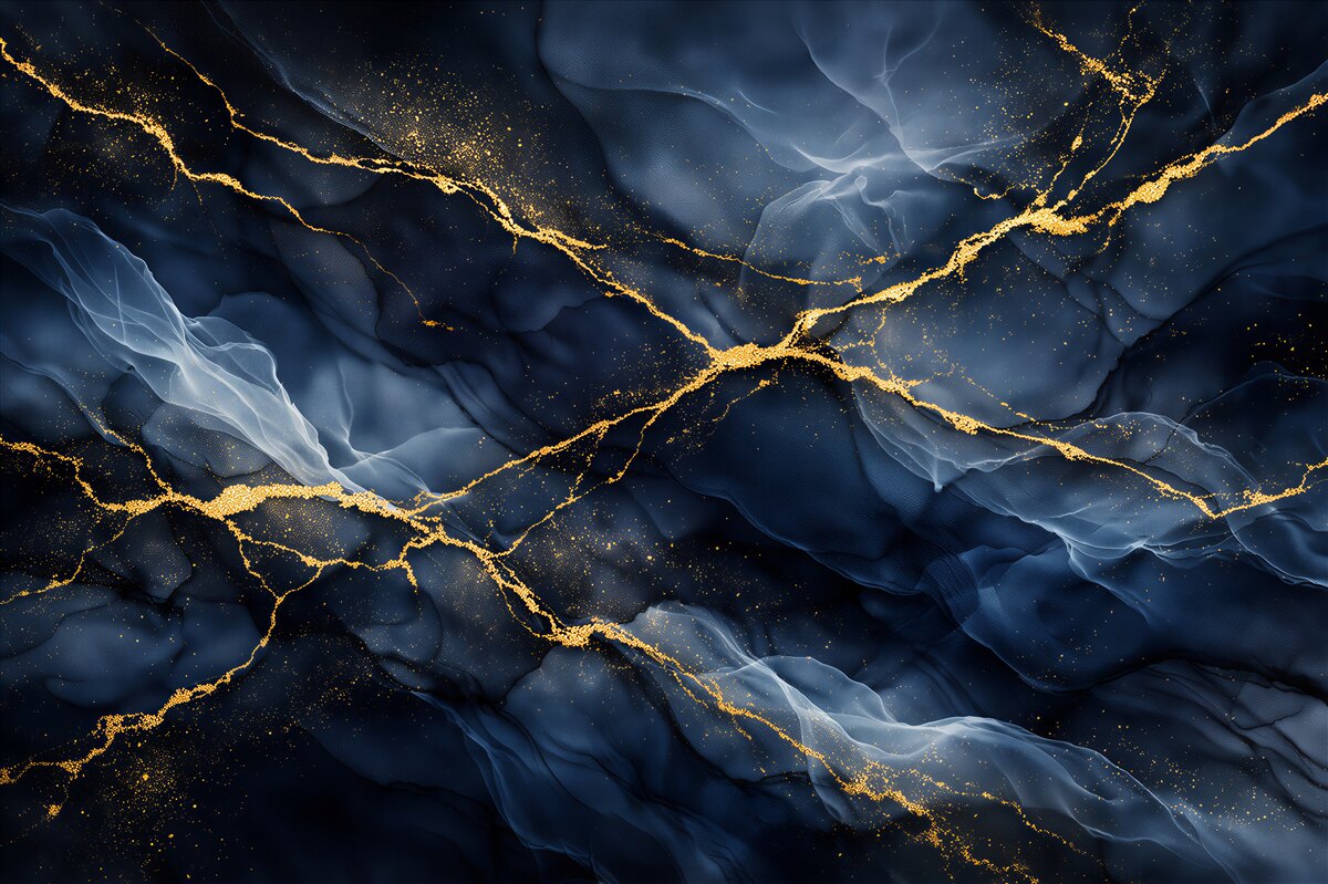 Fototapeten Marineblaue Abstraktion mit goldenem Schimmer