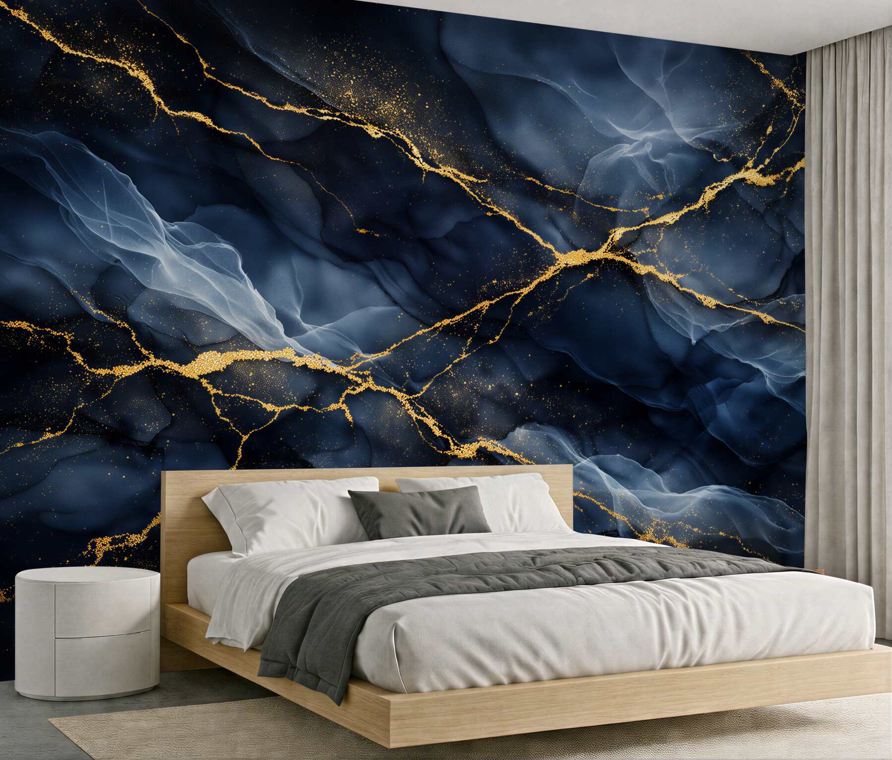 Fototapeten Marineblaue Abstraktion mit goldenem Schimmer