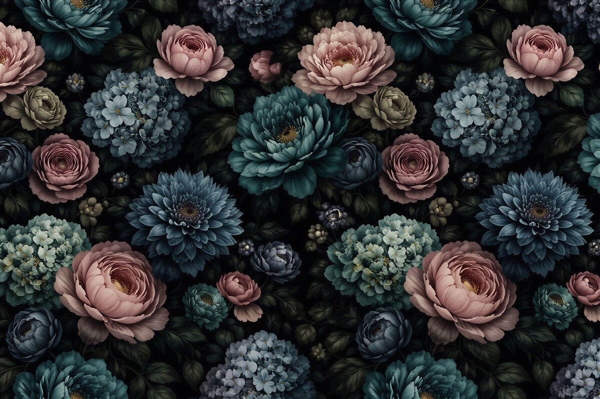 Fototapeten Elegante Blumen auf dunklem Hintergrund