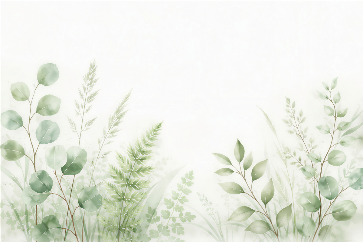 Fototapeten Zarte Aquarellblätter in Weiß